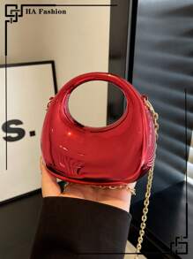 Acrylic Crescent Moon Box Shaped Handbag, Mini Palm Bag,Fashionable Versatile Chain Shoulder Crossbody Bag, Suitable For Lipsticks, Earphones, Etc. - Red - View 3