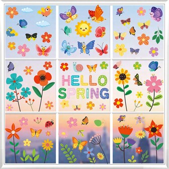 2 juegos de pegatinas de vidrio con diseños de colibrí, mariposa y flor de colores primaverales para refrigerador, ventanas, pared, calcomanías de ventana estática, regalos, cumpleaños, graduación, decoración escolar, sorpresas escolares, decoración de dormitorio, de vuelta a la escuela