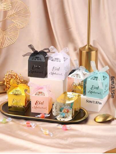 10 unidades/pacote Eid Al-Adha e Eid Mubarak Party Favor Presente Doces Caixas de Papel, Caixas de Papel Ocas