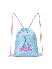 Drawstring Gym Bag, Mermaid Pattern String Backpack For Hiking, Fitness, Travel, Creative Design Drawstring Backpack Backpack, School Bag, S Bag, S Backpack, Toddler Backpack, Mini Backpack, Small Backpack, Bag School, School Backpack, Rucksack, School Bag - Mermaid - View 13