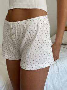 Ladies' Summer Shorts, Elastic Band, Solid Color/Floral/Heart-Shaped/Striped Print, Casual Button Shorts, Very Versatile. Lightweight Texture. Suitable For Daily Wear, Casual Wear, Running, Yoga, Skipping Rope, Gym, Etc. - Màu Đỏ Sâu - Xem 2
