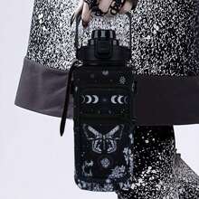 Xidingyue Goth Moon Half Gallon Water Bottle With Sleeve - Flip Top Water Bottle 64 OZ - With Time Marker Leakproof Water Jug - Motivational Water Bottle For Halloween Spooky Gifts For Women