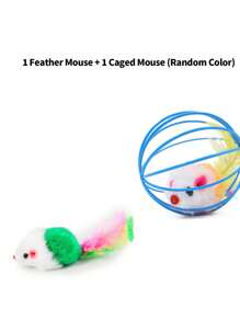 Interaktywne zabawki dla kotów, w kształcie piór i pluszowej myszy, odpowiednie do zabawy i dbania o zdrowie zębów kociąt