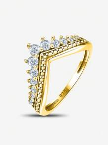1pc Elegant V-Shaped Zirconia Stackable Ring, 925 Sterling Silver, Exquisite Jewelry, Holiday/Birthday Gift, Suitable For Women's Daily Wear And Dates - V-shaped Crown Small Heart Ring - View 6