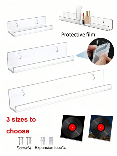 2/4pcs Transparent Acrylic Wall Mounted Storage Rack, CD/Record/Photo/Artwork Display Shelf Room Decor
