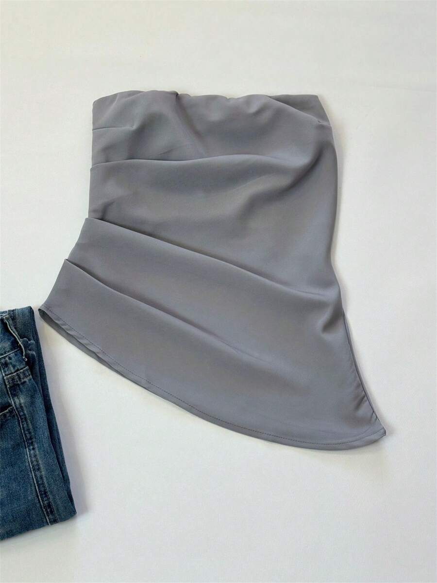 ISADORA MODA Women's Strapless Blouse With Side Slit Detail With Elastic Fabric = Tailoring - 深灰色 - 查看 1