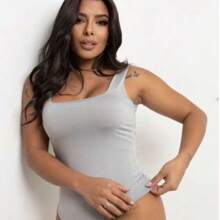 Women's Bodysuit With Square Neckline And Wide Straps, New Model - White - View 2