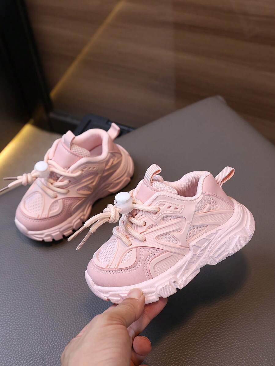 1 par de zapatillas deportivas de malla transpirable y suela blanda antideslizante para bebés y niñas pequeñas, zapatos deportivos de moda para primavera/otoño - Rosa - Ver 1