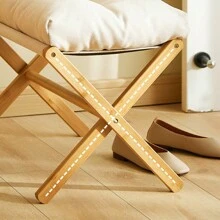 Modern Footstool Foldable Footrest Stool With Bamboo Leg& Beige Pad Living Room - Beige - View 5