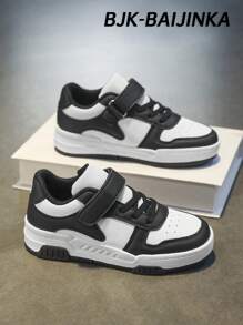 BJK-BAIJINKA 低帮儿童滑板鞋，防滑软底平底休闲男童运动鞋，舒适时尚生活鞋，适合学校、大龄儿童跑步潮流鞋 - 黑與白 - 查看 3