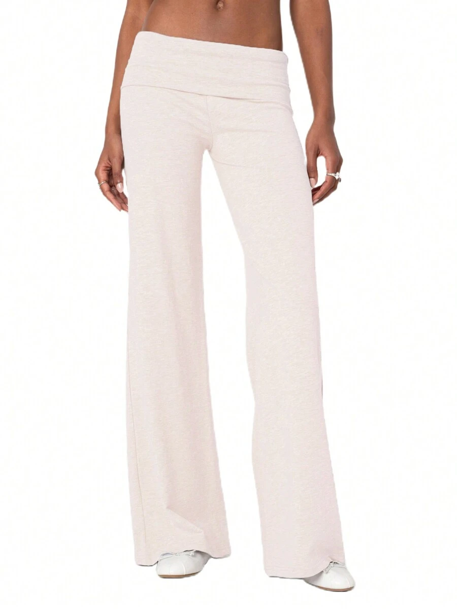 Women Wide Leg Fold Over Pants Low Rise Yoga Pants Flare Leggings Y2k Skinny Pants Lounge Pants Streetwear - 白色 - 查看 1