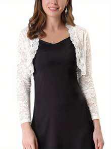 Women Lace Bolero Shrug Tops See Through Long Sleeve Lace Floral Open Front Cardigan Sheer Mesh Cropped Going Out Tops