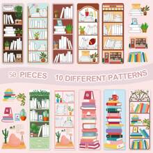 10/50/100 件书籍追踪书签书架设计书签单面标记书签适合爱书人士的可爱书签适合女性学生学校用品，每个图案 5/10 件