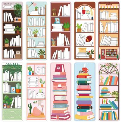 10/50/100 Pieces Book Tracker Bookmarks Bookshelf Design Bookmarks Single-Sided Markers Bookmarks For Book Lovers Cute Bookmarks For Women Students School Supplies, 1/5/10 Pcs Per Pattern
