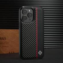 Carbon Fiber PU Patchwork Red Line Protective Case Compatible With Samsung Galaxy S25 S24 S23 S22 S21 S20 Ultra/S25 S24 S23 S22 S21 S20 Plus/S25 S24 S23 S22 S21 S20 FE, Shock-Resistant Waterproof Anti-Fall Scratch Resistant