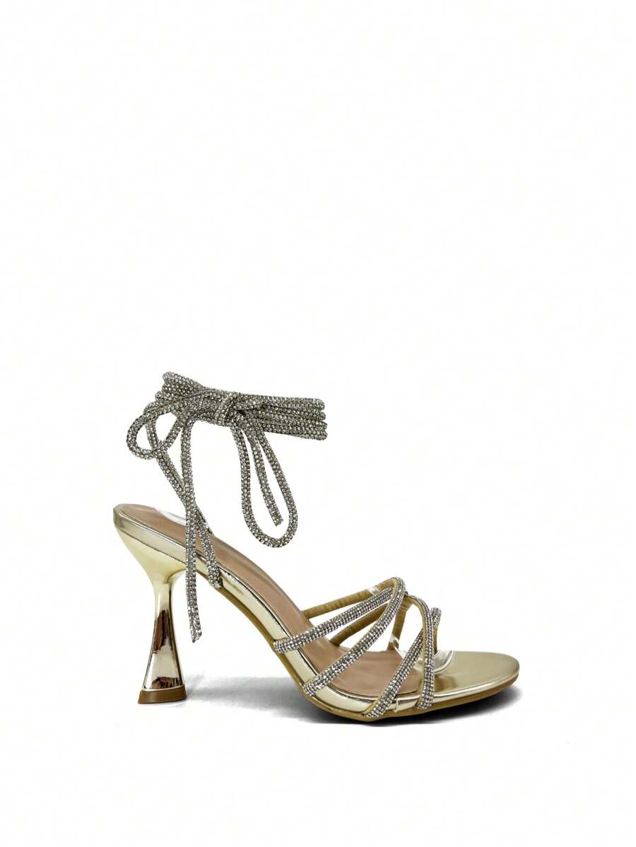 REVREAL Rhinestone Lace-Up Heels – Dazzle In Every Step Stylish Sandals Summer Sandals For Women - Gold - View 1