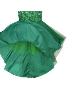 Womens Mermaid Tail Full Skirt Sequins High Waist Mesh Trumpet Hem Skirt Halloween Party Clothes - 綠色 - 查看 4