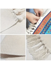 1pc Polyester- Tasseled Rug, Boho Style, Handmade Vintage Classical Carpet, High-End Living Room/Bedroom Rug, Multifunctional Sofa/Coffee Table Mat - Multicolor - View 6