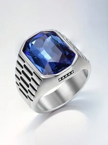 MONALLY 1 pièce Bague pour homme en acier inoxydable avec zirconium cubique étincelant, style de bijoux personnalisé, convient pour la Fête des Pères, la Saint-Valentin, l'anniversaire, cadeau parfait, faible allergie, accessoire inaltérable - anneau - Voir 23