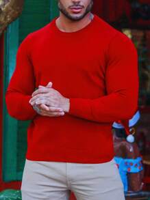 Basic Quality Men's Knitted Sweater - Red - View 2