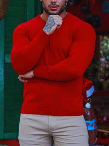 Basic Quality Men's Knitted Sweater - Red - View 3