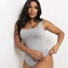 Women's Bodysuit With Square Neckline And Wide Straps, New Model - White - View 4