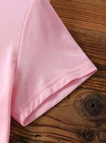 MURAMASA Women's Comfortable Casual T-Shirt With Cute Alphabet, Apple And Pencil Print - 粉色 - 查看 4