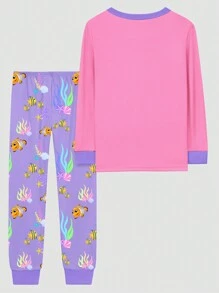 Tween Girl Snug Fit Red Mermaid Long Sleeve Sleepwear Set - Multicolor - View 2