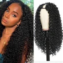 V Part Wig Human Hair 250% Density Upgrade U Part Human Hair Wig V Part Curly Wig Clips In NO Glue No Leave Out Curly V Part Afro Kinky Curly V Wig Natural Color - Black - View 2