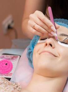 50pcs Eyelash Extension Glue Holder, Eyelash Extension Tools Rack Tray Pads, Pink Plastic Flower Shape Eyelash Extension Glue Pad With Self-Adhesive Back For Eyelash Extension, Nail Art Or Tattoo Ink Applying - Multicolor - View 5