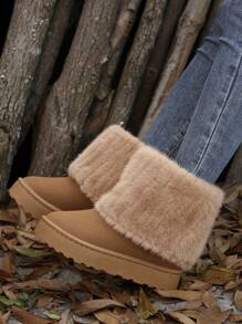 Lelaki Womens Snow Boots - Fluffy Faux Fur Lined Short Winter Casual Platform Shoes For Warmth And Style - 棕色 - 查看 3