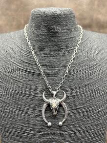 1pc Fashion Retro Western Style Metal Chain/Turquoise Pendant Necklace, Suitable For Women, Girls, Men, Boys To Match Daily Outfit, Party Accessories, Jewelry, Gift For Family/Friends/Yourself