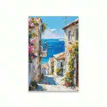 1PC Mediterranean Posters Coastal Balcony View Travel Print Santorini Church Art Print Greek Island Landscape Canvas Painting Wall Arts Decor No Frame Gifts Birthday Graduation