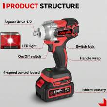 Electric Wrench,1/2" 520Nm Torque Impact Wrench Screwdriver Cordless Power Tools Set Tools