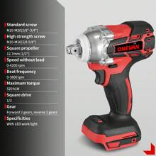 Electric Wrench,1/2" 520Nm Torque Impact Wrench Screwdriver Cordless Power Tools Set Tools