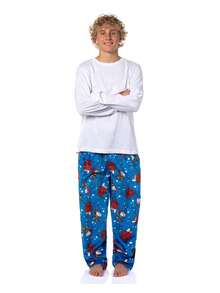 Peanuts Snoopy Doghouse Christmas Lights Plush Fleece Men's Pajama Pants - Multicolor - View 2