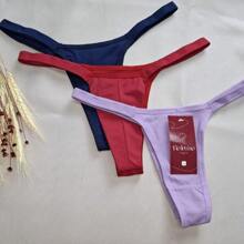 Kit 5 Double G-String Panties Thong Bikini Microfiber Beachwear Lingerie Intimate Fashion - 彩色 - 查看 5