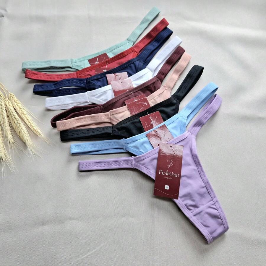 Kit 5 Double G-String Panties Thong Bikini Microfiber Beachwear Lingerie Intimate Fashion - 彩色 - 查看 1