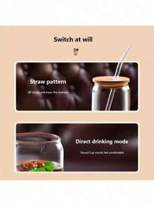 1 Piece, Coffee Cup With Lid With Glass Straw, Jar Shaped Water Cup, Iced Coffee Cup, For Beer, Juice, Milk, Beverages, Tableware, Coffee Shop, Holiday Gifts - Transparent - View 9