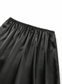 Women's Half Slips Underskirt For Under Dresses Slip Solid Lace Trim Satin Underskirt Inner Lining Short Mini Skirt - 黑色 - 查看 7