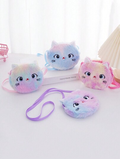 Kids Plush Cat Messenger Bag Coin Purse, Primary School Student Festival Gift Cartoon Bag
