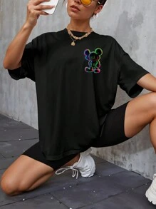 Oversized Streetwear T-Shirt With Movie Design Print REF 7022 - 黑色 - 查看 2