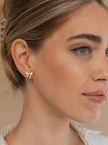 14 Karat vergoldete Schleifenohrstecker für Frauen - kleine Schleifenohrstecker, Schleifenohrringe für Frauen, modischer Schmuck