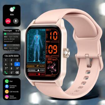 Men Women 1.85 Inch Full Touch Square Smartwatch Making Call Pedometer Multil Sports Fitness Smart Watch Alarm Clock Music Remote Control 3D Dynamic Dial For Android IOS Smart Band