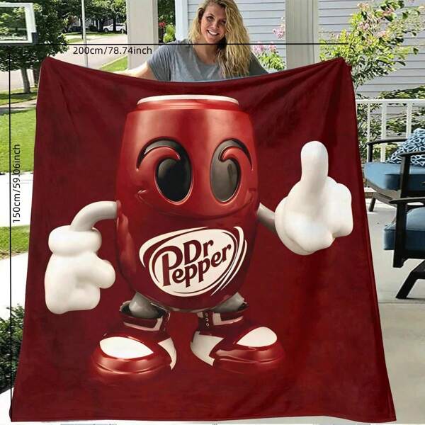 Soft & Warm Flannel Throw Blanket - Versatile For Sofa, Bed, Office, Camping | All-Season Cozy Nap Blanket With Unique Dr. Pepper Print