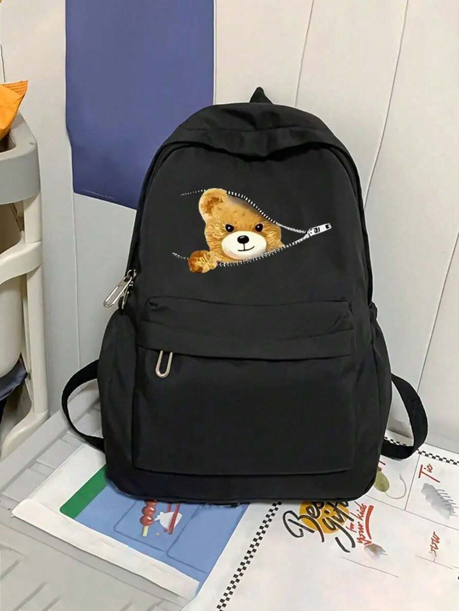 拉链猫休闲背包大容量电脑包户外旅行背包大容量实用字母图形休闲背包适合青少年女孩、女孩、高中生、大学生带有多个口袋，非常适合高中和大学