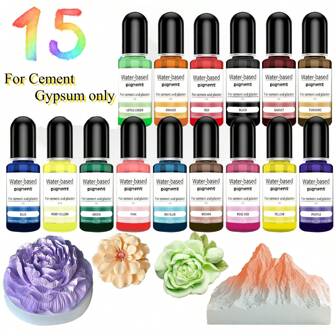 15/30 Cores Pigmento de Cimento de Gesso, Corante Líquido à Base de Água Gesso em Pó Concentrado de Cor Altamente Concentrado para Molde de Gesso 10ml/Cada