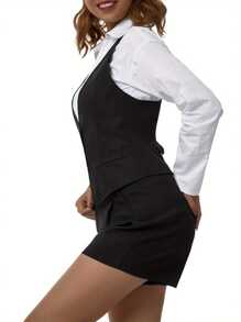 Women Waistcoat Vests, Vintage Sleeveless V Neck Button Down Dressy Suit Blazer Vest - Black - View 5