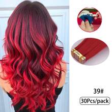 10片装和30片装合成直发，24英寸PU胶带式合成直发接发，迷你胶带式接发，隐形彩色胶带式接发，适合日常聚会、节日、情人节、狂欢节等场合（24英寸，10片/包，35克） - 彩色 - 查看 13