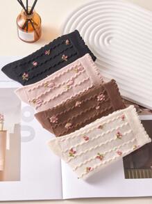 3 đôi tất nữ cao đến giữa bắp chân, họa tiết hoa, kiểu tất thuyền cổ điển, phù hợp cho mọi mùa, màu ngẫu nhiên (đen, trắng, hồng, nâu), mùa thu/đông - Nhiều màu - Xem 7